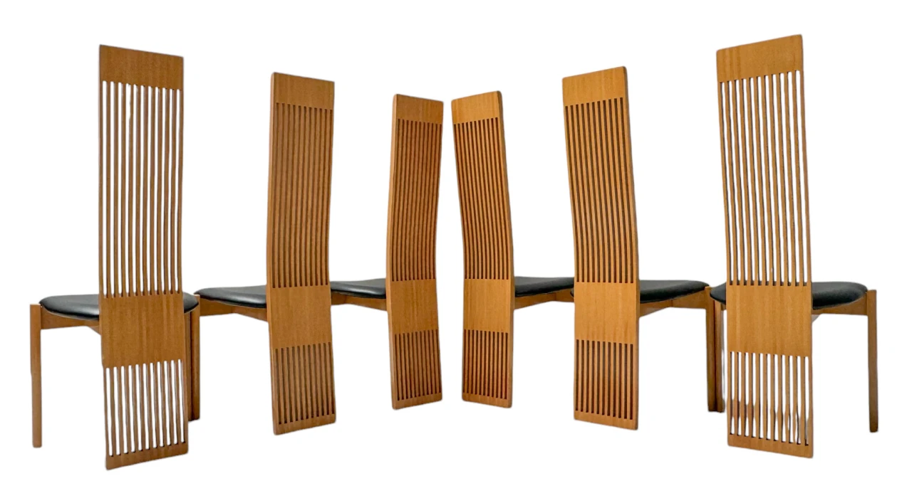 Post-Modern Slatted High Back Dining Room Chairs by Pietro Costantini, 1980s